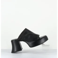 Hot E8 BY MIISTA Mules à plateformes 70s cuir & surpiqûres beiges - LOTA BLACK SANDAL NOIR