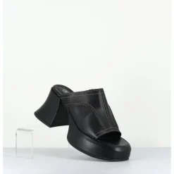 Hot E8 BY MIISTA Mules à plateformes 70s cuir & surpiqûres beiges - LOTA BLACK SANDAL NOIR