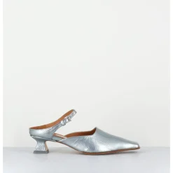 Hot MIISTA Mules bout carré petit talon en cuir irisé ciel - DELF BLUE COURT BLEU