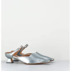 Hot MIISTA Mules bout carré petit talon en cuir irisé ciel - DELF BLUE COURT BLEU