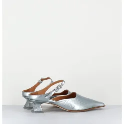 Hot MIISTA Mules bout carré petit talon en cuir irisé ciel - DELF BLUE COURT BLEU