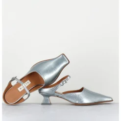 Hot MIISTA Mules bout carré petit talon en cuir irisé ciel - DELF BLUE COURT BLEU