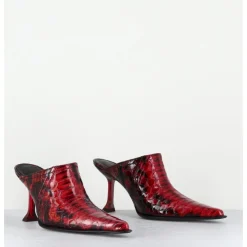 Discount MIISTA Mules bout pointu talon plexi en cuir imprimé serpent - ASHLYN SNAKE MULES ROUGE
