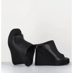 Sale SORT AARHUS Mules compensées déstructuré en cuir - 3781 GAS NERO NOIR