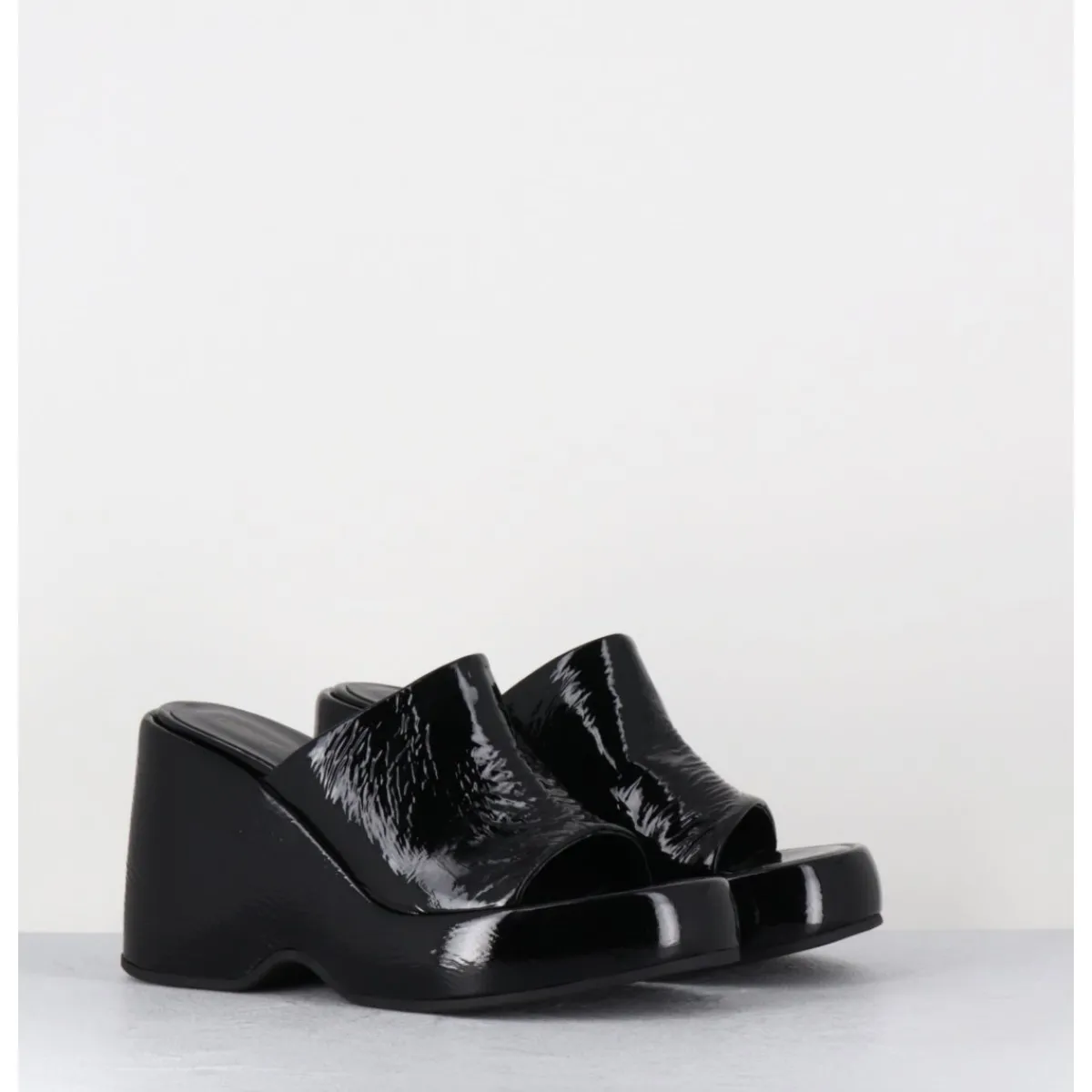 Outlet GARRICE LAB Mules compensées 90s en cuir vernis - MASA2 CINDY NERO NOIR