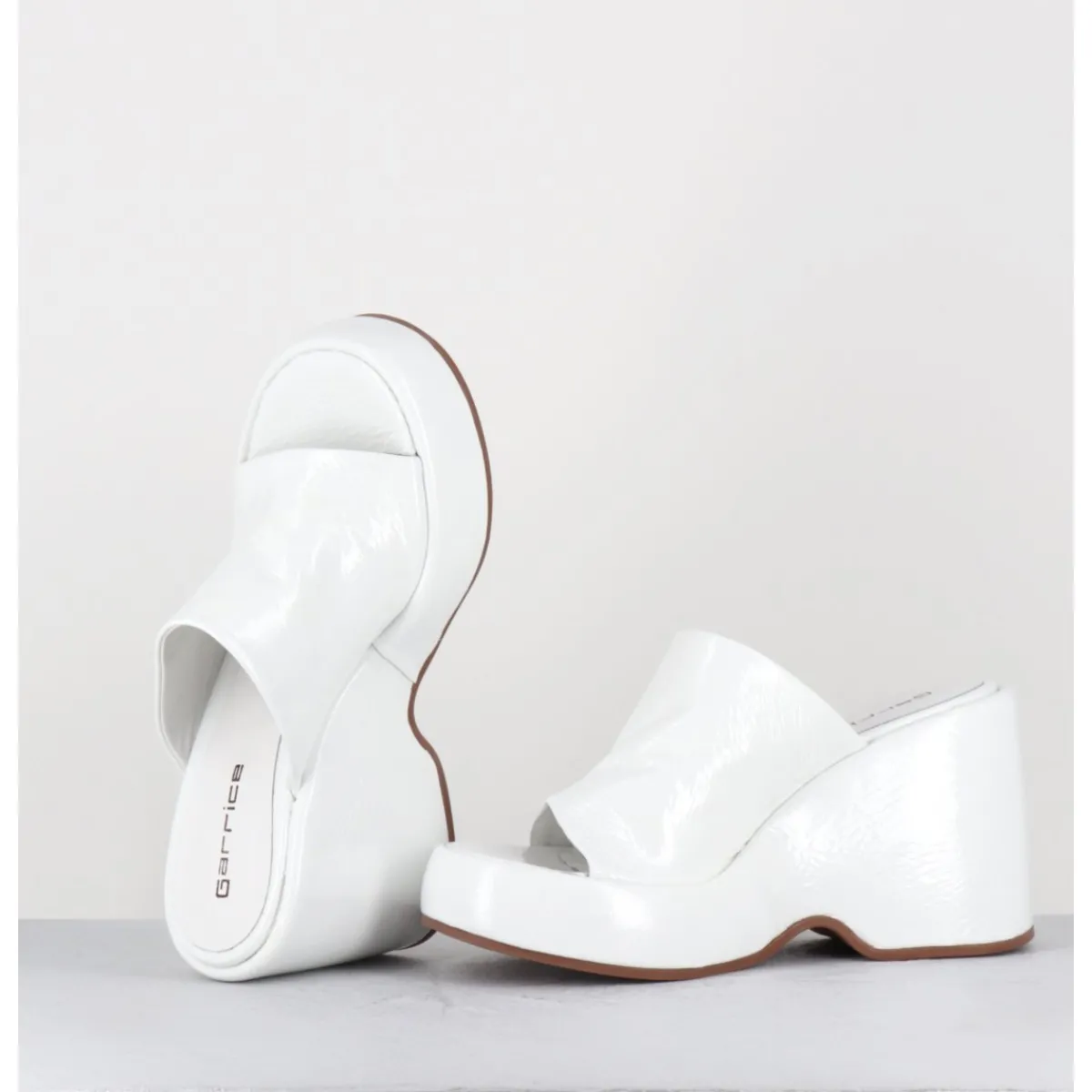 Clearance GARRICE LAB Mules compensées 90s en cuir vernis - MASA4 CINDY BIANCO BLANC