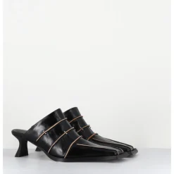 Sale MIISTA Mules cuir & piercings bout carré petit talon - TATTI BLACK MULES NOIR