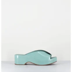 DEL CARLO Mules sabots à plateforme en cuir vernis - 11729 VETRO SALVIA BLEU