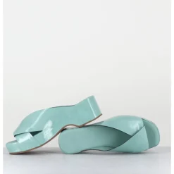 DEL CARLO Mules sabots à plateforme en cuir vernis - 11729 VETRO SALVIA BLEU