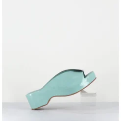 DEL CARLO Mules sabots à plateforme en cuir vernis - 11729 VETRO SALVIA BLEU