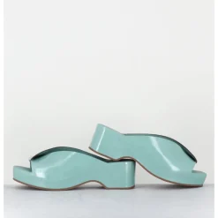 DEL CARLO Mules sabots à plateforme en cuir vernis - 11729 VETRO SALVIA BLEU