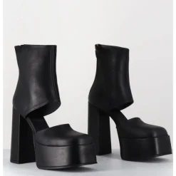 SORT AARHUS Open platform boots en cuir - 3760 GAS NERO NOIR