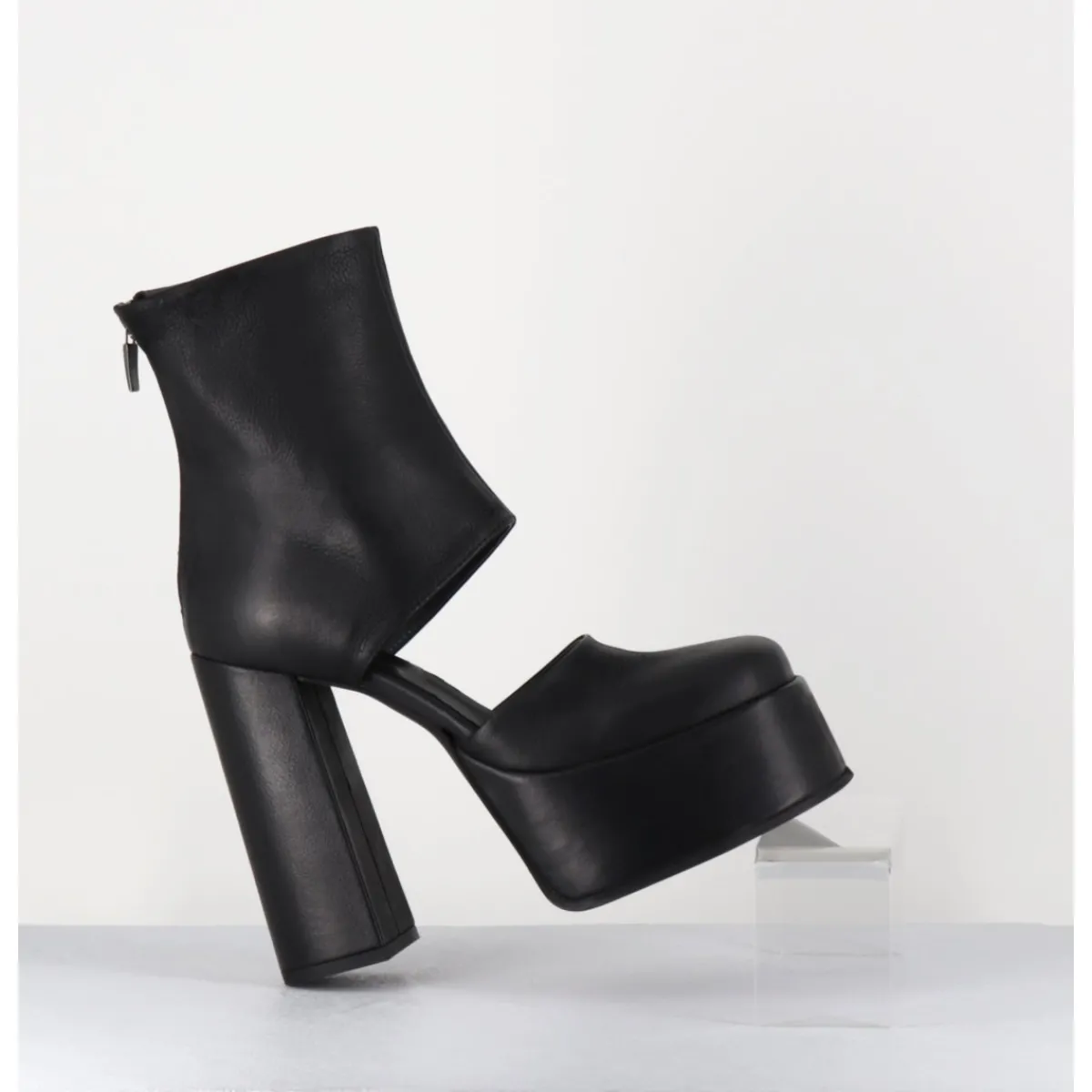 SORT AARHUS Open platform boots en cuir - 3760 GAS NERO NOIR