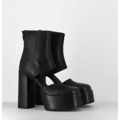 SORT AARHUS Open platform boots en cuir - 3760 GAS NERO NOIR