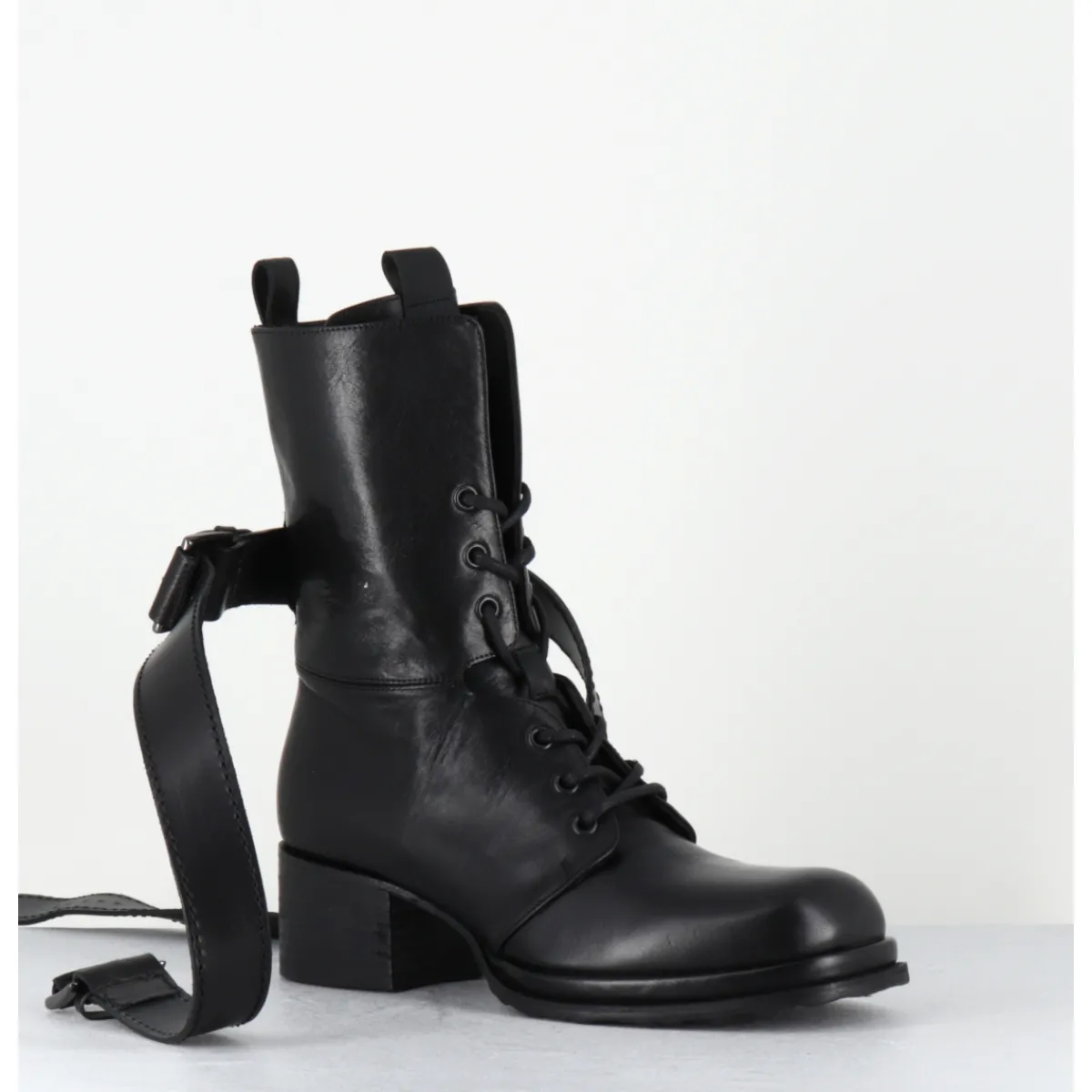 Clearance MALLONI Rangers à boucles en cuir - CUARON BLACK BOOT NOIR