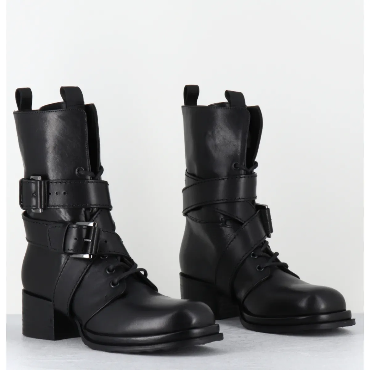 Clearance MALLONI Rangers à boucles en cuir - CUARON BLACK BOOT NOIR