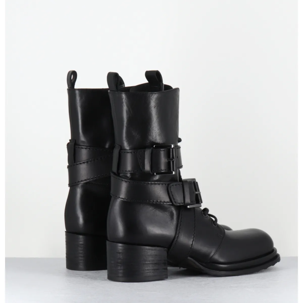 Clearance MALLONI Rangers à boucles en cuir - CUARON BLACK BOOT NOIR