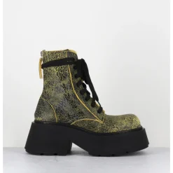 Clearance VIC MATIE Rangers à lacets en cuir craquelé et noir - 1F2154D PUNK YELLOW JAUNE