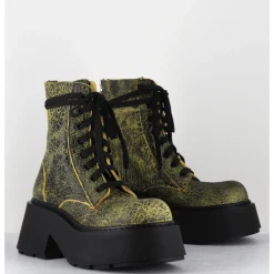 Clearance VIC MATIE Rangers à lacets en cuir craquelé et noir - 1F2154D PUNK YELLOW JAUNE