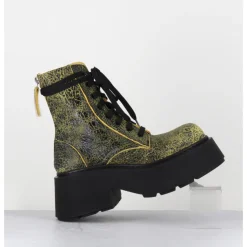 Clearance VIC MATIE Rangers à lacets en cuir craquelé et noir - 1F2154D PUNK YELLOW JAUNE