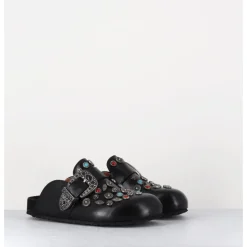 Discount JO GHOST Sabots plats en cuir ornées de pierres - 3602MOD NERO NOIR