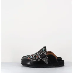 Discount JO GHOST Sabots plats en cuir ornées de pierres - 3602MOD NERO NOIR