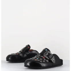 Discount JO GHOST Sabots plats en cuir ornées de pierres - 3602MOD NERO NOIR