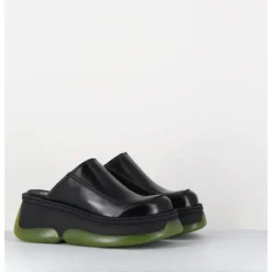 Outlet E8 BY MIISTA Sabots 90s compensées cuir & bubble rubber jaune - BRIETTA BLACK MULE NOIR