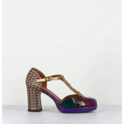 Clearance CHIE MIHARA Salomé à talon en cuir vernis & imprimé pied-de-poule - DAFABA45 SUCRE PURPLE