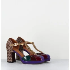 Clearance CHIE MIHARA Salomé à talon en cuir vernis & imprimé pied-de-poule - DAFABA45 SUCRE PURPLE