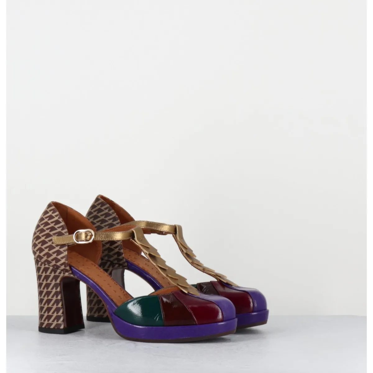 Clearance CHIE MIHARA Salomé à talon en cuir vernis & imprimé pied-de-poule - DAFABA45 SUCRE PURPLE