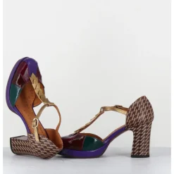 Clearance CHIE MIHARA Salomé à talon en cuir vernis & imprimé pied-de-poule - DAFABA45 SUCRE PURPLE
