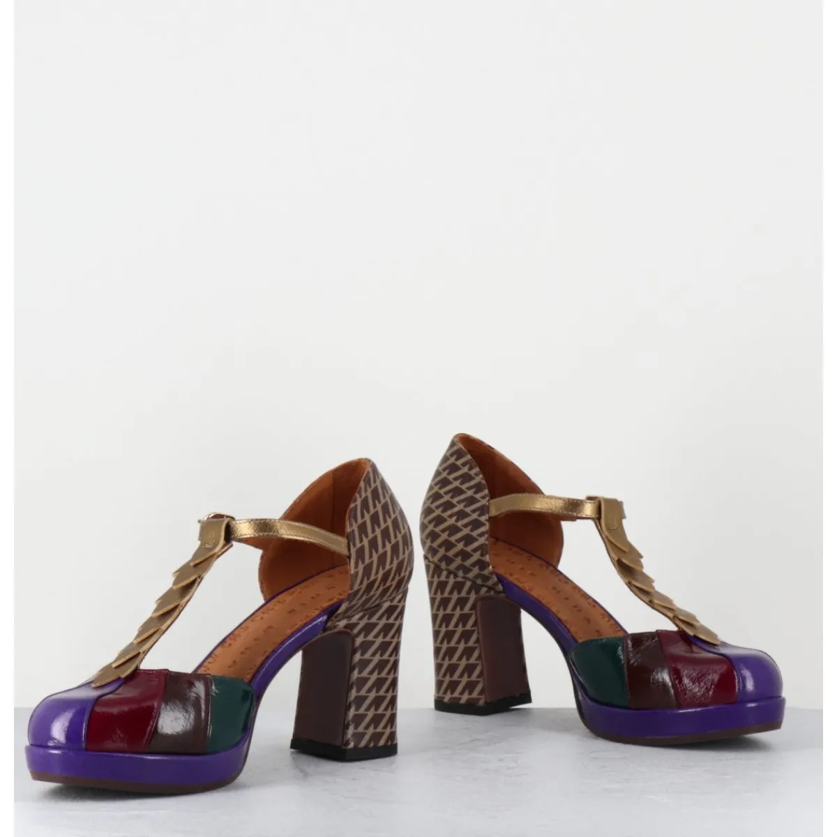 Clearance CHIE MIHARA Salomé à talon en cuir vernis & imprimé pied-de-poule - DAFABA45 SUCRE PURPLE