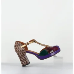 Clearance CHIE MIHARA Salomé à talon en cuir vernis & imprimé pied-de-poule - DAFABA45 SUCRE PURPLE