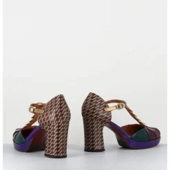 Clearance CHIE MIHARA Salomé à talon en cuir vernis & imprimé pied-de-poule - DAFABA45 SUCRE PURPLE