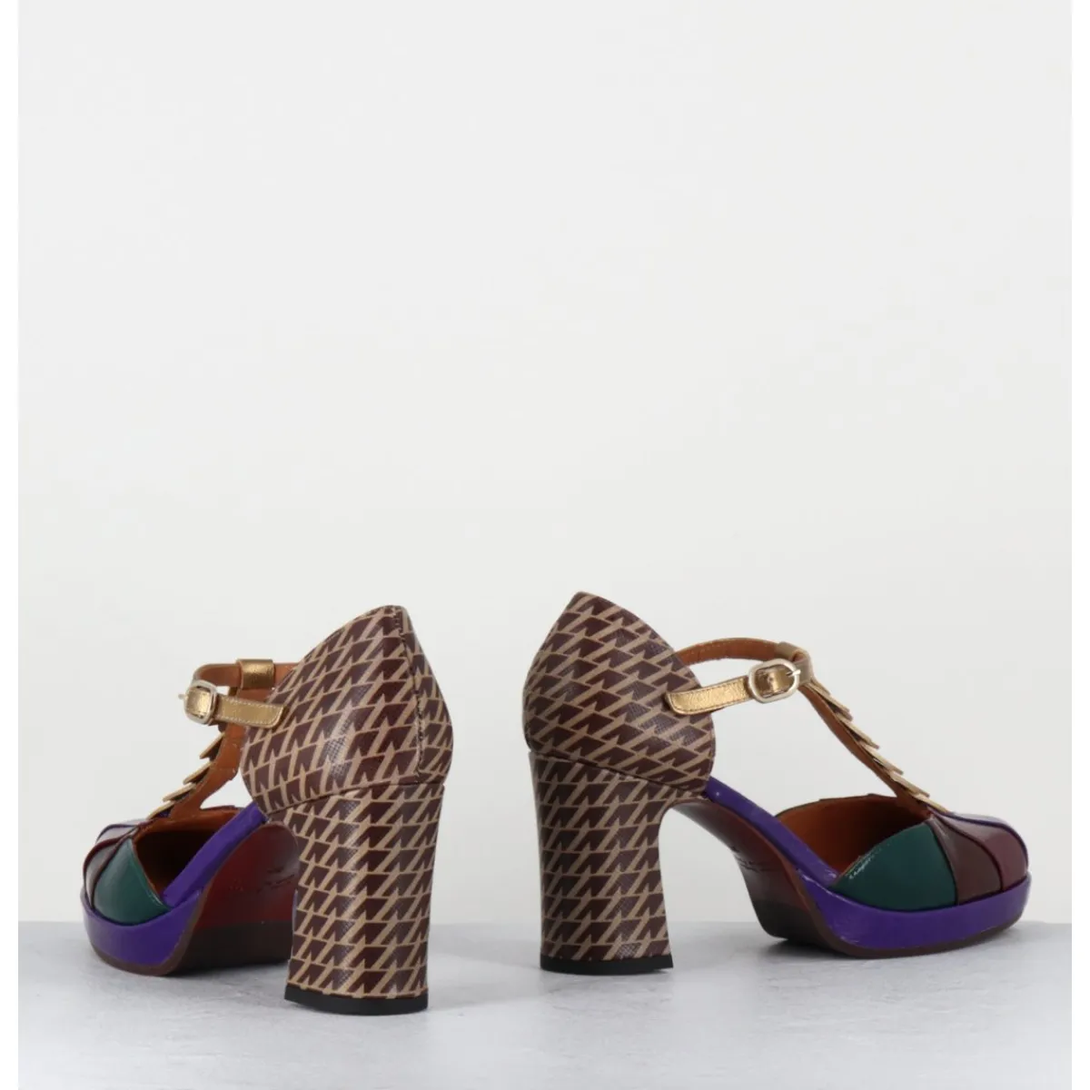 Clearance CHIE MIHARA Salomé à talon en cuir vernis & imprimé pied-de-poule - DAFABA45 SUCRE PURPLE