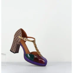 Clearance CHIE MIHARA Salomé à talon en cuir vernis & imprimé pied-de-poule - DAFABA45 SUCRE PURPLE
