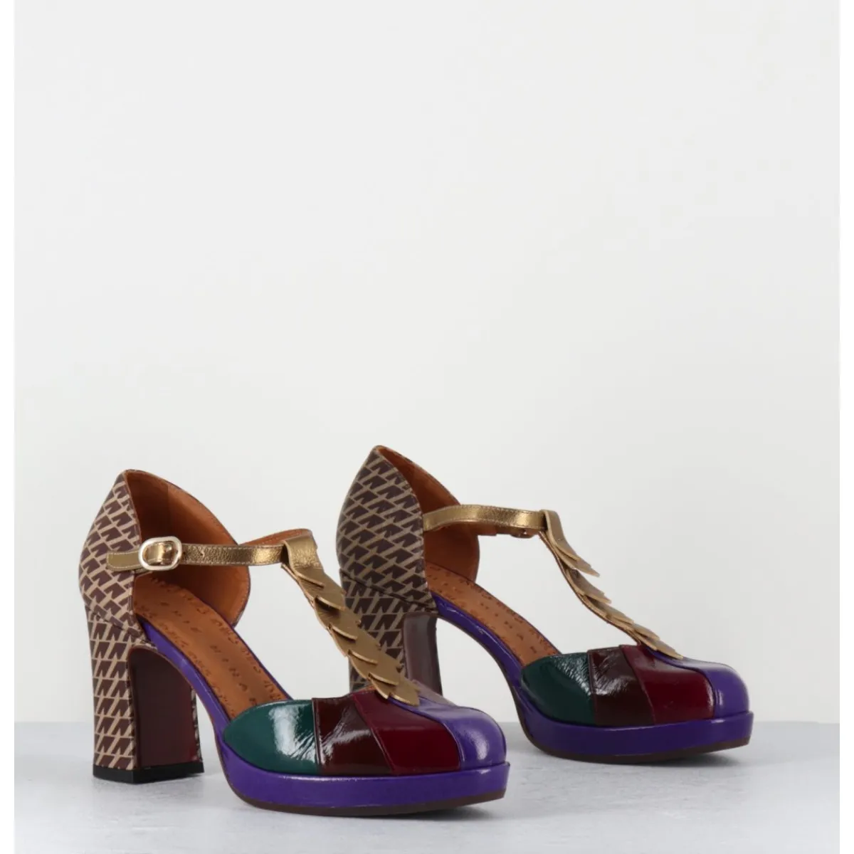 Clearance CHIE MIHARA Salomé à talon en cuir vernis & imprimé pied-de-poule - DAFABA45 SUCRE PURPLE