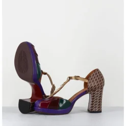 Clearance CHIE MIHARA Salomé à talon en cuir vernis & imprimé pied-de-poule - DAFABA45 SUCRE PURPLE