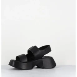 Outlet VIC MATIE Sandales à plateforme en cuir & boucle argent - 1E1500D TRAVEL BLACK NOIR