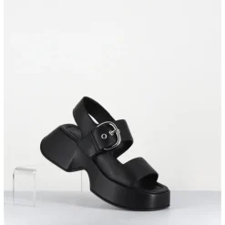 Outlet VIC MATIE Sandales à plateforme en cuir & boucle argent - 1E1500D TRAVEL BLACK NOIR