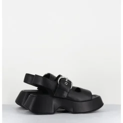 Outlet VIC MATIE Sandales à plateforme en cuir & boucle argent - 1E1500D TRAVEL BLACK NOIR
