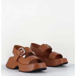 Outlet VIC MATIE Sandales à plateforme en cuir & boucle argent - 1E1500D TRAVEL TOBACCO CAMEL