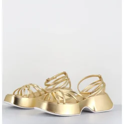 Clearance VIC MATIE Sandales à plateforme en cuir métallisé doré multi-brides - 1E1508D SAND GOLD DORE