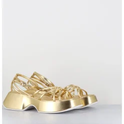 Clearance VIC MATIE Sandales à plateforme en cuir métallisé doré multi-brides - 1E1508D SAND GOLD DORE