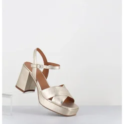 New GARRICE LAB Sandales à plateforme en cuir métallisé doré - FEDA24 WASH PLATINO DORE
