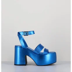 Clearance GARRICE LAB Sandales à plateforme 70s en cuir métallisé - MAR LAMINATO COBALTO BLEU