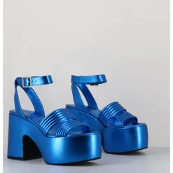 Clearance GARRICE LAB Sandales à plateforme 70s en cuir métallisé - MAR LAMINATO COBALTO BLEU