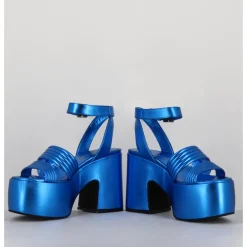 Clearance GARRICE LAB Sandales à plateforme 70s en cuir métallisé - MAR LAMINATO COBALTO BLEU