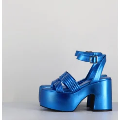 Clearance GARRICE LAB Sandales à plateforme 70s en cuir métallisé - MAR LAMINATO COBALTO BLEU